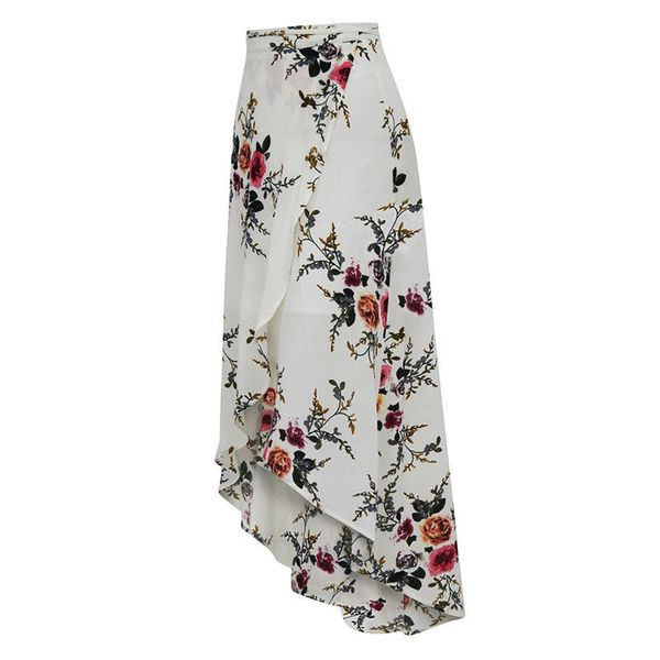 

женщины лето hight полуростового split printed maxi юбка плиссе шифон длинная вскользь boho, Black