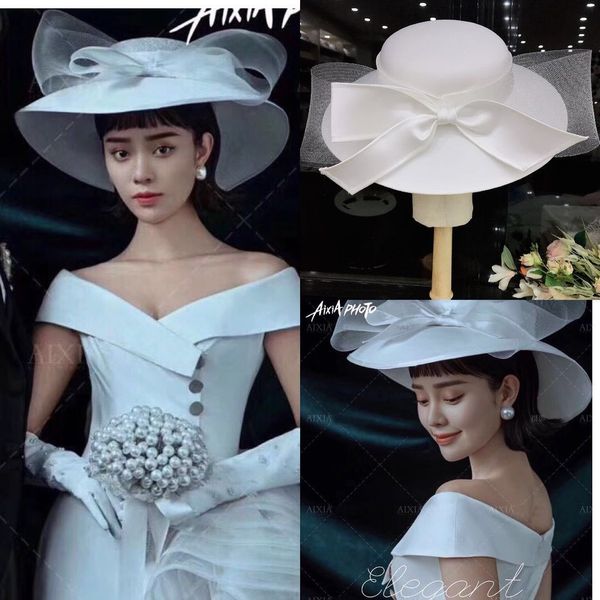 

bride hat exaggerated big butterfly wedding dress bow show p studio p white yarn hat wedding dress accessories, Blue;gray