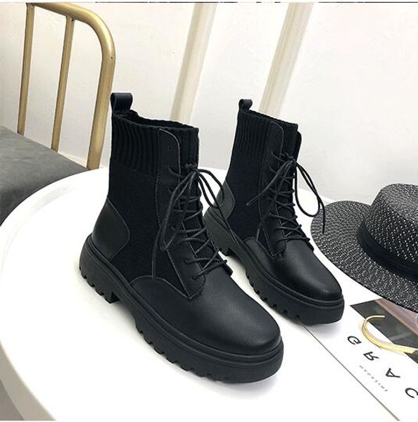 

brand flat platform boots women shoes autumn winter motocycle boots fashion round toe botas mujer ankle boots female, Black