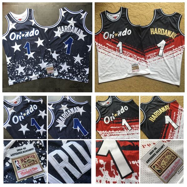 

men orlando magic tim hardaway mitchell & ness hardwoods classics 1994-95 independence day swingman jersey, Black;red