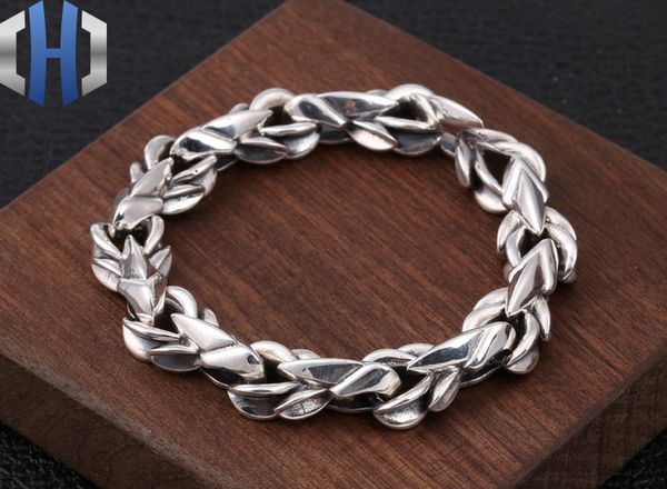 

s925 sterling silver fashion jewelry retro thai silver personality domineering thick wild hipster men's bracelet, Black