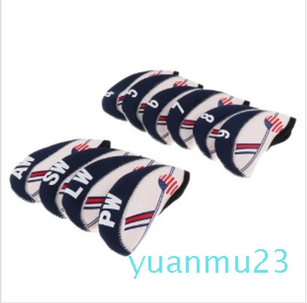 All'ingrosso-10 pezzi Bianco Blu USA Flag Neoprene Golf Club Iron Head Cover Copricapo 13 * 5,7 cm