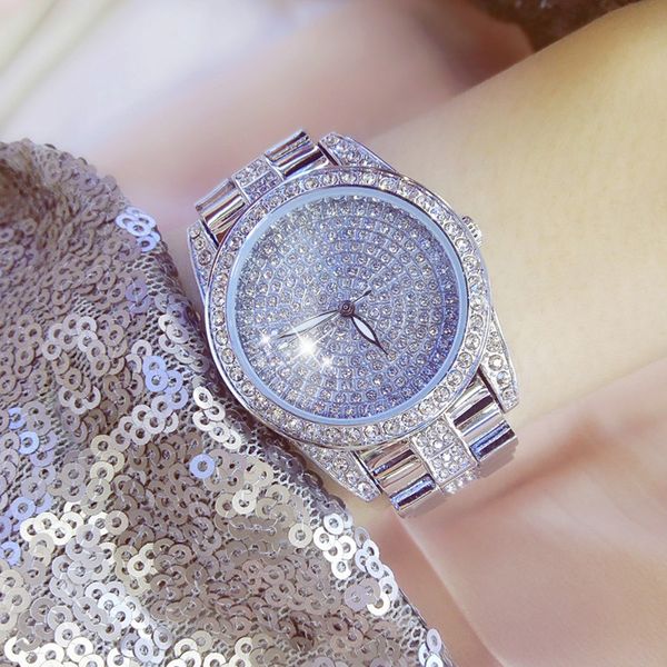 

new chain watch without digital rhinestone dial metal strap gold and silver rose gold female watch fashion & casual, Slivery;brown