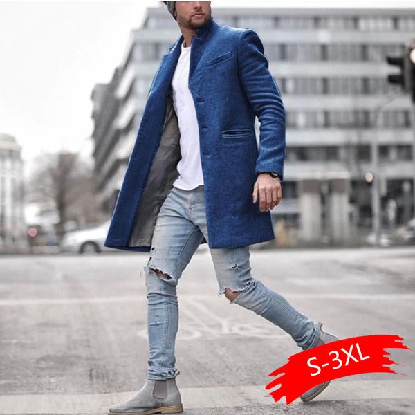 

2020 men jackets vintage casual lapel coat solid color long sleeve slim single-breasted wool blends, Black;brown