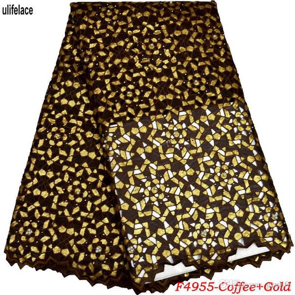 

2018 handcut double organza lace african fabric with big holes beads stones nigerian wedding dresses f4-955, Black;white