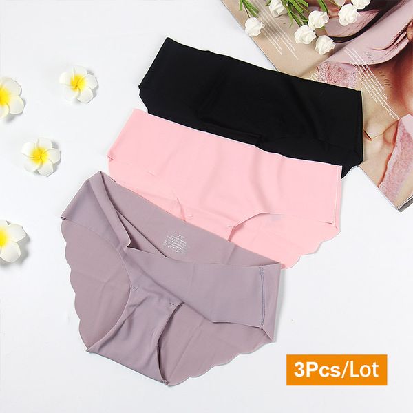 

3pcs ice silk seamless panties briefs women underwear briefs comfort panties for girls ladies bikini panty lingerie p0008, Black;pink