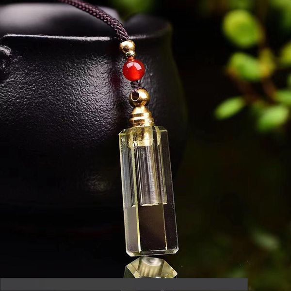 

natural citrine yellow perfume bottle pendant necklace for oil diffuser aromatherapy spiritual reiki healing crystal bottle gift jewelry, Silver