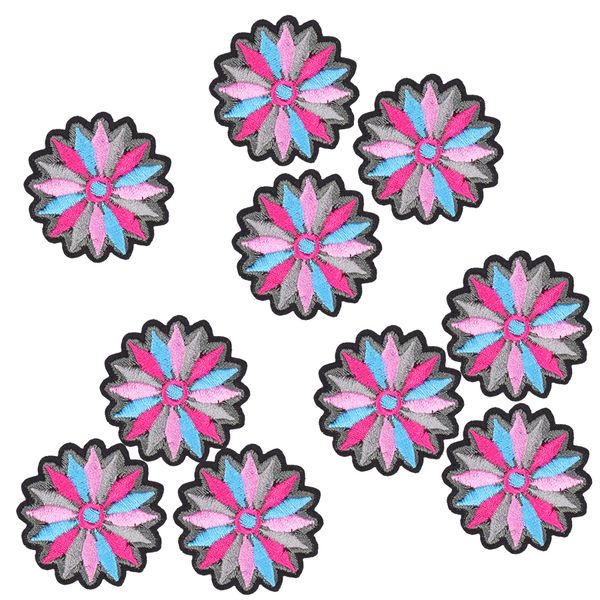 

cute colorful flower embroidered patches for clothing iron on transfer applique patch for dress bags diy sew on embroidery stickers 10 pcs, Black