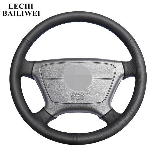 

artificial leather diy black hand-stitched car steering wheel cover for e-class e 200 240 280 320 w210 1995-2002