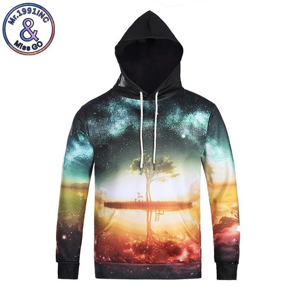 

mens designer 3d starry tree digital printing hooded sweater jacket, Black