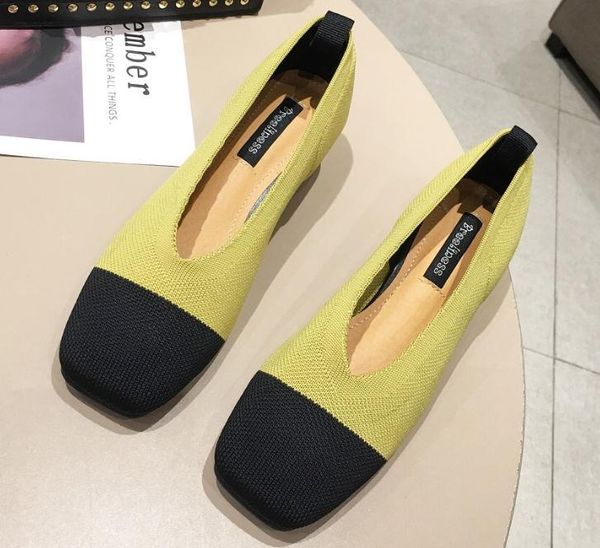 

2019 blue patchwork women's shoes in spring and autumn with new style middle heel coarse heel square head, Black