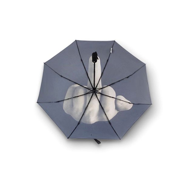 

triple fold automatic umbrella withdrawal daily portable sunny umbrella middle finger pattern creative personality raingear