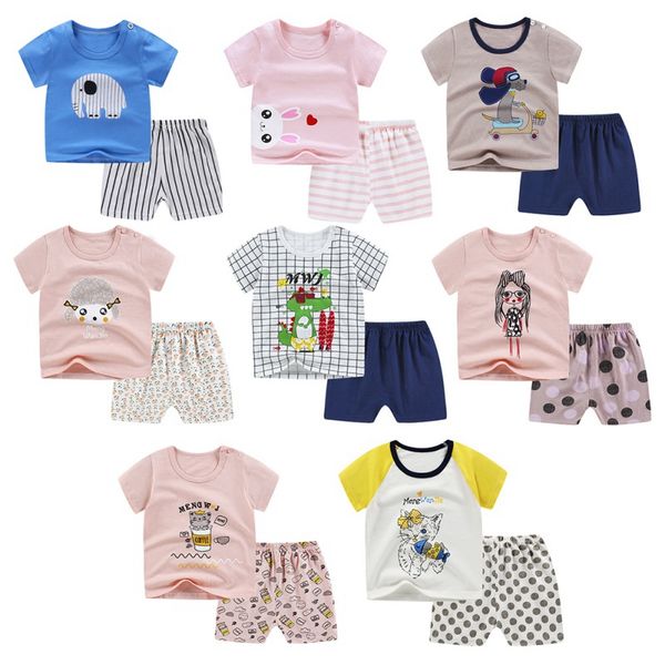 

новый 2 шт. / лот 2020 baby boys girls clothing set лето с коротким рукавом мультфильм хлопок младенческой новорожденной одежды костюм верхн, White