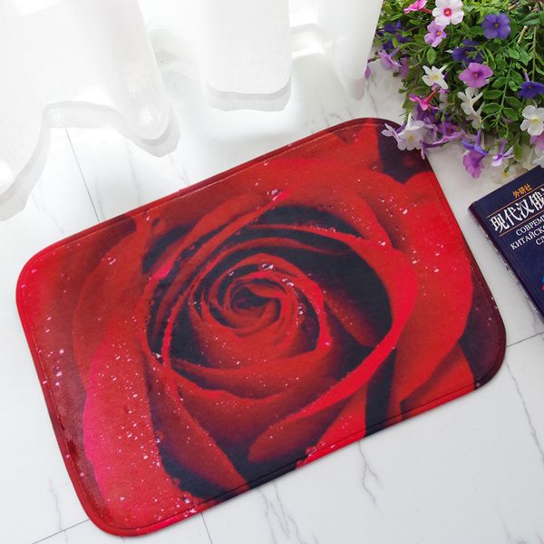 

red rose flower floral print doormat entrance front door rug bathroom kitchen living room carpet anti-slip mats