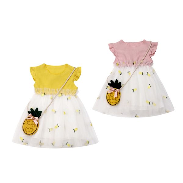 

принцесса малыш дети девочка лето vestidos кружева оборки пачка платье с сумками 2шт chidlren платье без рукавов сарафан, Red;yellow