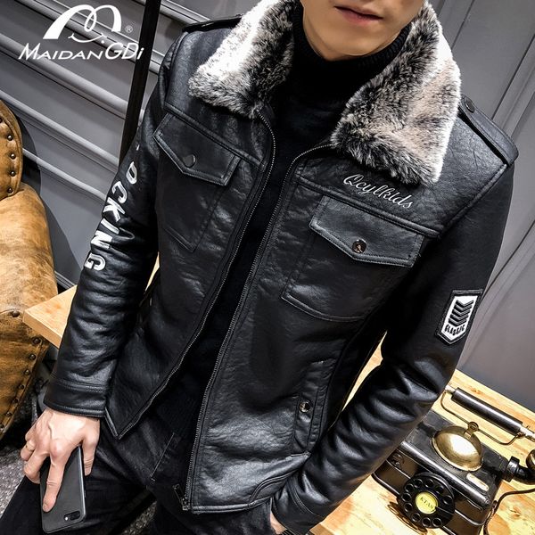 

maidangdi men jacket 2020 spring casual motor pu leather jackets male's spring autumn solid color vintage leather jacket coats, Black;brown