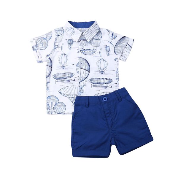 

2019 toddler baby boy kid short sleeve shirt pants sunsuit standing collar outfits clothes, White