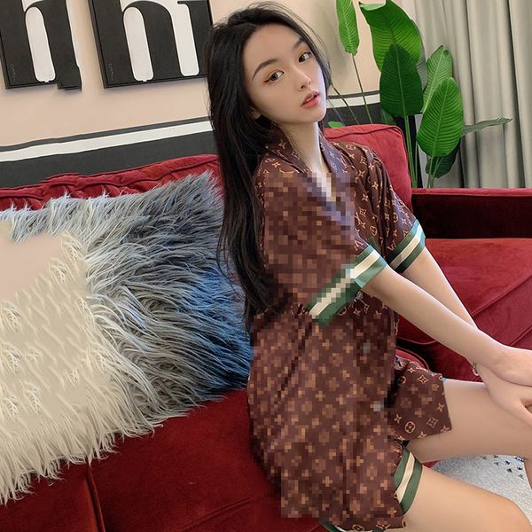 

роскошные l письмо печати женщины шелк пижама sexy тонкий v-образным вырезом с коротким рукавом пижамы женщины повседневная одежда главная 2, Blue;gray