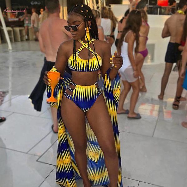 

high waist bikini women print swimwear zipper swimsuit african biquini bandage bikinis strappy bathing suit halter beachwear, White;black