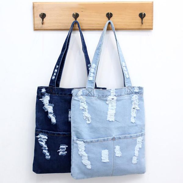 

canvas shoulder bag women denim tote large capacity handbag shopping book student organizer single shoulder bag
