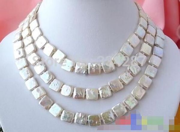 

largo 50 "12 mm cuadrado blanco fw collar de perlas cultivadas, Silver