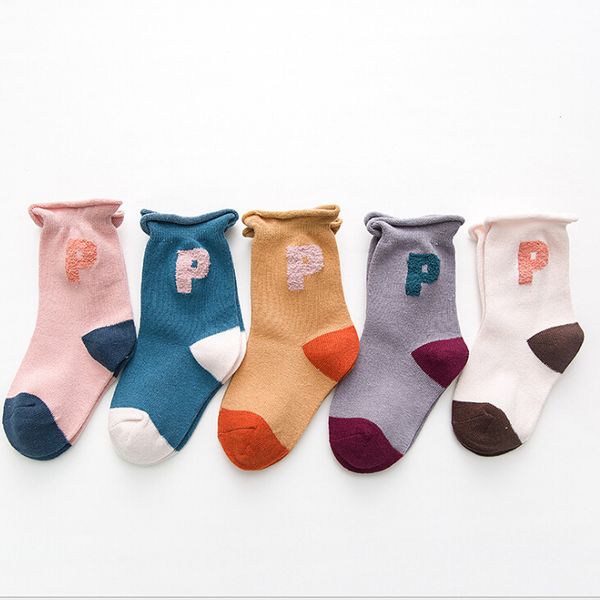 

children's sports socks autumn and winter new cotton men and women baby letter striped socks wholesale, Black