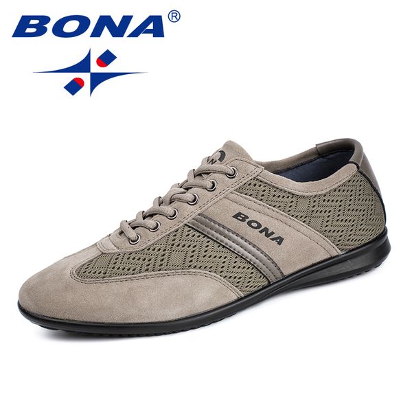 

bona new classics style men casual shoes mesh men loafers lace up flats outdoor physical exercises sneakers ing, Black