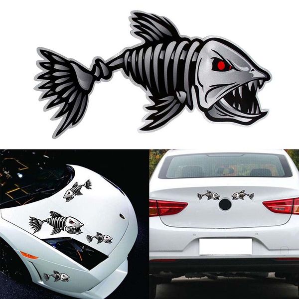 2 teile/para 40*20 cm Auto-styling Auto Aufkleber Skeleton Fisch Knochen Vinyl Aufkleber Aufkleber Kajak Fischerboot auto Grafiken Lustige Aufkleber