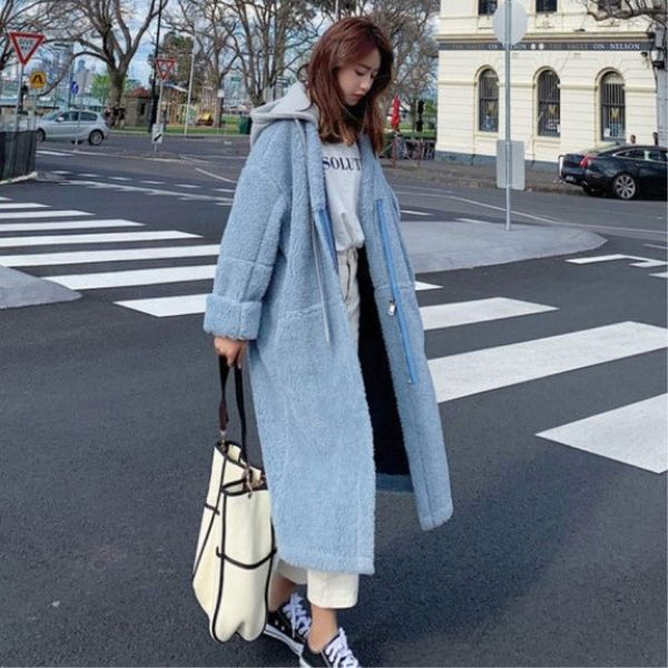 

loose lambs wool jacket women hooded long overcoat winter parkas warm cotton women winter jacket coat casual outerwear c5777, Black