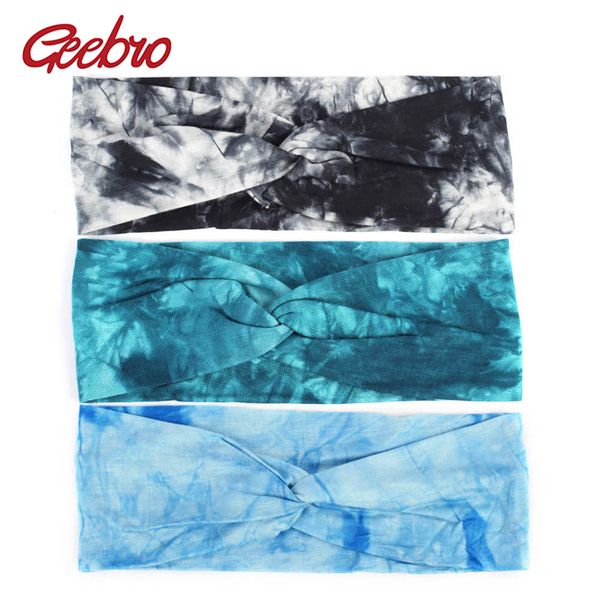 

geebro women's headband tie dye twisted knotted headbands for girls wide stretch hair band ladies elastic turban spa head band