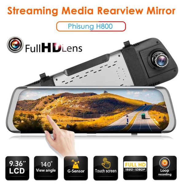 

h800 car dvr camera 9.36 inch rearview mirror full hd 1080p digital video recorder dashcam