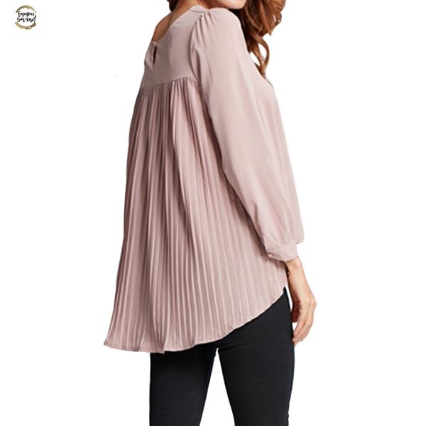 

chiffon women blouse pleated back o-neck long sleeve blusas feminina asymmetric loose casual 5xl plus size shirt 2019, White