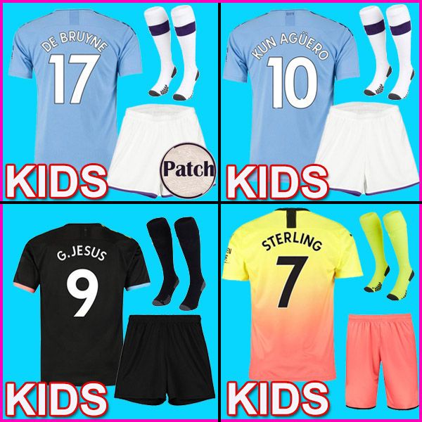

19 20 футбола джерси город 2019 г. иисус mahrez de bruyne кун агуэро футбол рубашка менди man униформа далеко манчестер малыши наборы компле, Black