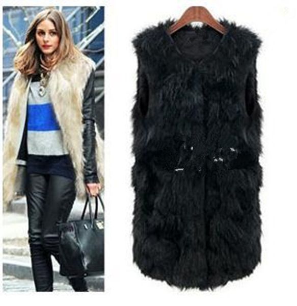 

6xl женщины искусственного меха жилет пальто зимы без рукавов из искусственного меха жилет куртка теплый плюс размер офиса outwears женщины, Black