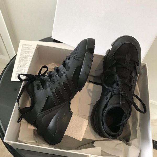 

lady sports shoes leather casual shoes thick soled shoes designer's new european station tie-up shoes, black, white and pink, 2019 l14