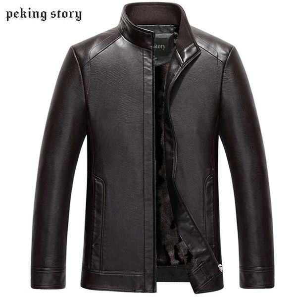 

peking story solid color casual faux leather thicken coats 2018 new men's winter jackets mens leather jacket big size xxl xxxl, Black