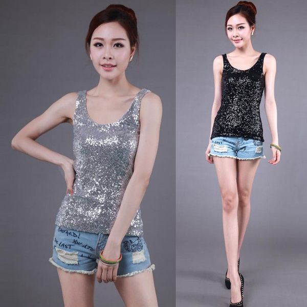 

women's tanks & camis summer lady plus size shirt shining vest bling sequin tank women sleeveless basic t shirts casual camisole, White