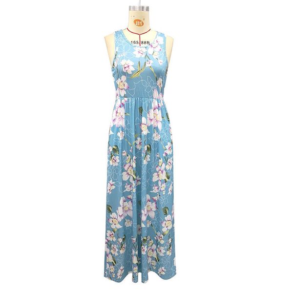 Womens Print Dress O Neck Sleeveless Sexy Summer Long Dress Flowers ...