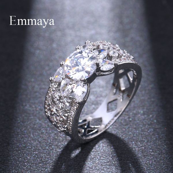 

emmaya luxury cubic zircon ring brand women round shape crystal bridal wedding engagement jewelry rings female, Golden;silver