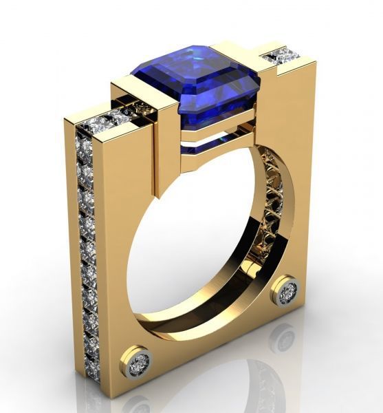 

creative geometry rectangle rings men micro inlaid blue zircon ring gold plated wedding rings band designer jewelry finding size 6-10, Silver