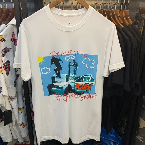 

travis scojack boys ray of sunshine t-shirt men women couples car printed tees oversized cotton t shirt men, White;black