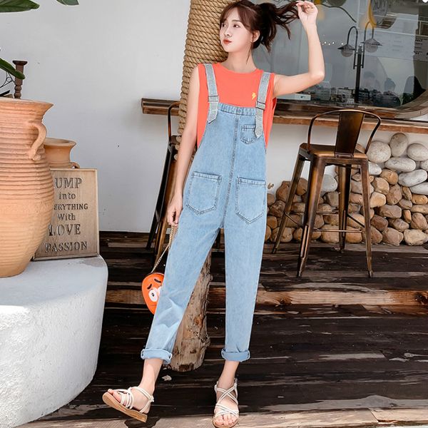 

summer loose denim pants jeans pinafore bib overalls for women xs s  l xl, Blue