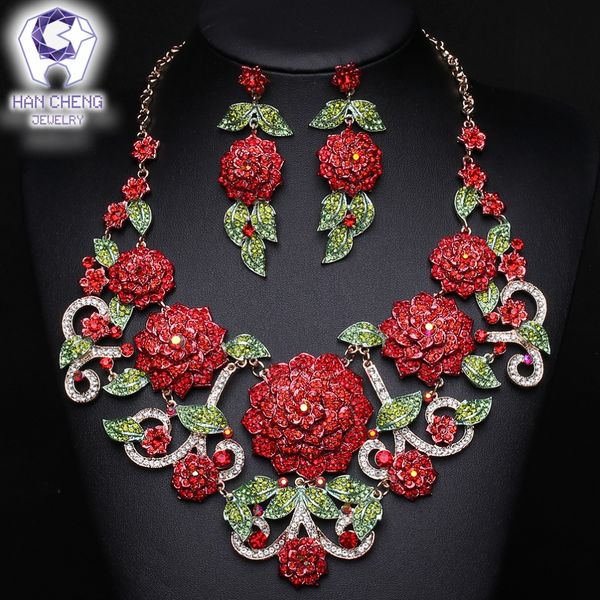 

hancheng new fashion bohemian leaf rhinestone flower crystal statement necklace women jewelry leagtha golden collier, Silver