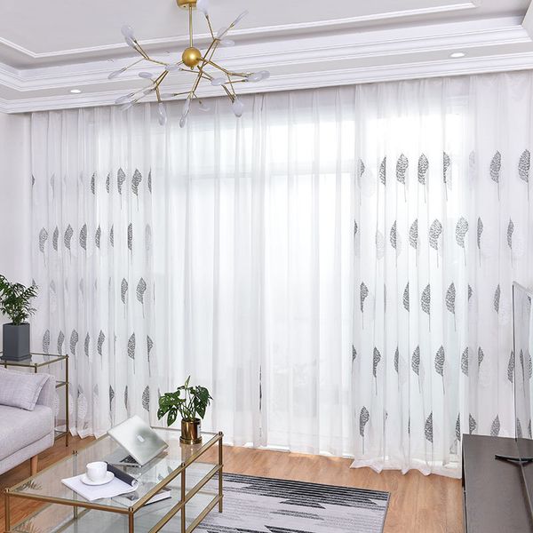 

modern simple white cotton thread embroidered rich tree curtains for living dining room bedroom
