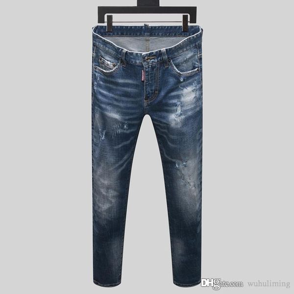 

2020 mens slim denim straight biker skinny jeans casual long men distressed washmens motorcycle mens slim fit jeans, Blue