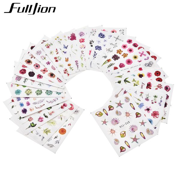

fulljion 24pcs floral nail stickers water decals watercolor flower transfer slider for nail design diy art tips accessories, Black