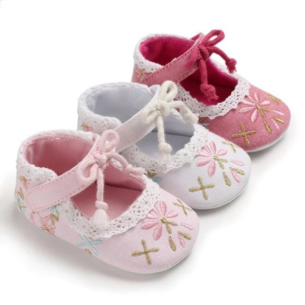 

cute floral newborn baby first walkers embroidery baby shoes toddler girl crib shoes pram soft sole prewalker 0-18m
