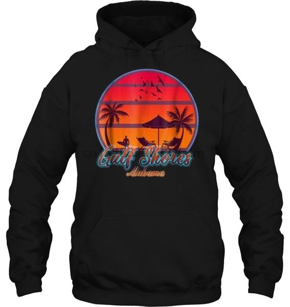 

men hoodie gulf shores alabama retro sunset women streetwear, Black