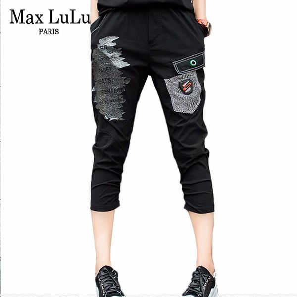 

max 2019 summer luxury korean style ladies streetwear women printed black jeans elastic female casual harem pants plus size, Blue