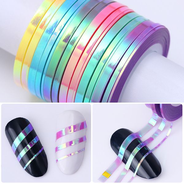 

3pcs pearl shell nail striping tape line holographic 1mm 2mm 3mm laser adhesive line decal diy styling transfer sticker uv gel, Black
